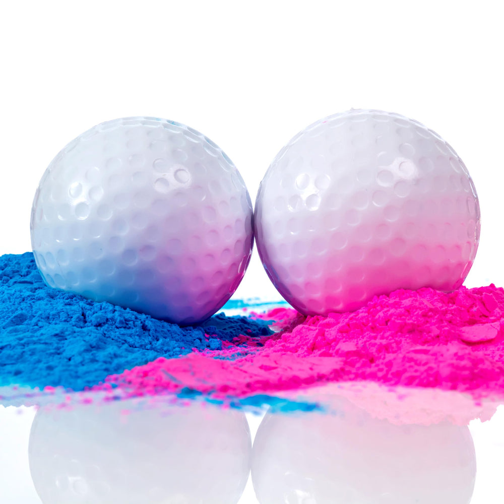 Winsharp gender reveal golf ball pink ready to reveal with dramatic color poof for photos.