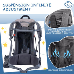 WIPHA child backrest mesh shows airflow keeping child cool during sunny hikes.