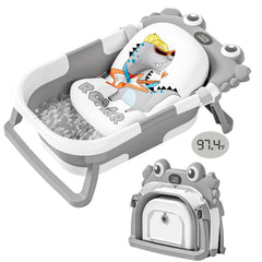 Wiqins collapsible baby bath folded compact shows space-saving storage for travel and small spaces.