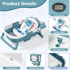 wiqins collapsible baby bathtub being set up, quick tool-free assembly blue