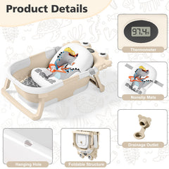 wiqins collapsible baby bathtub temperature monitor shows real time temperature for safe baths.