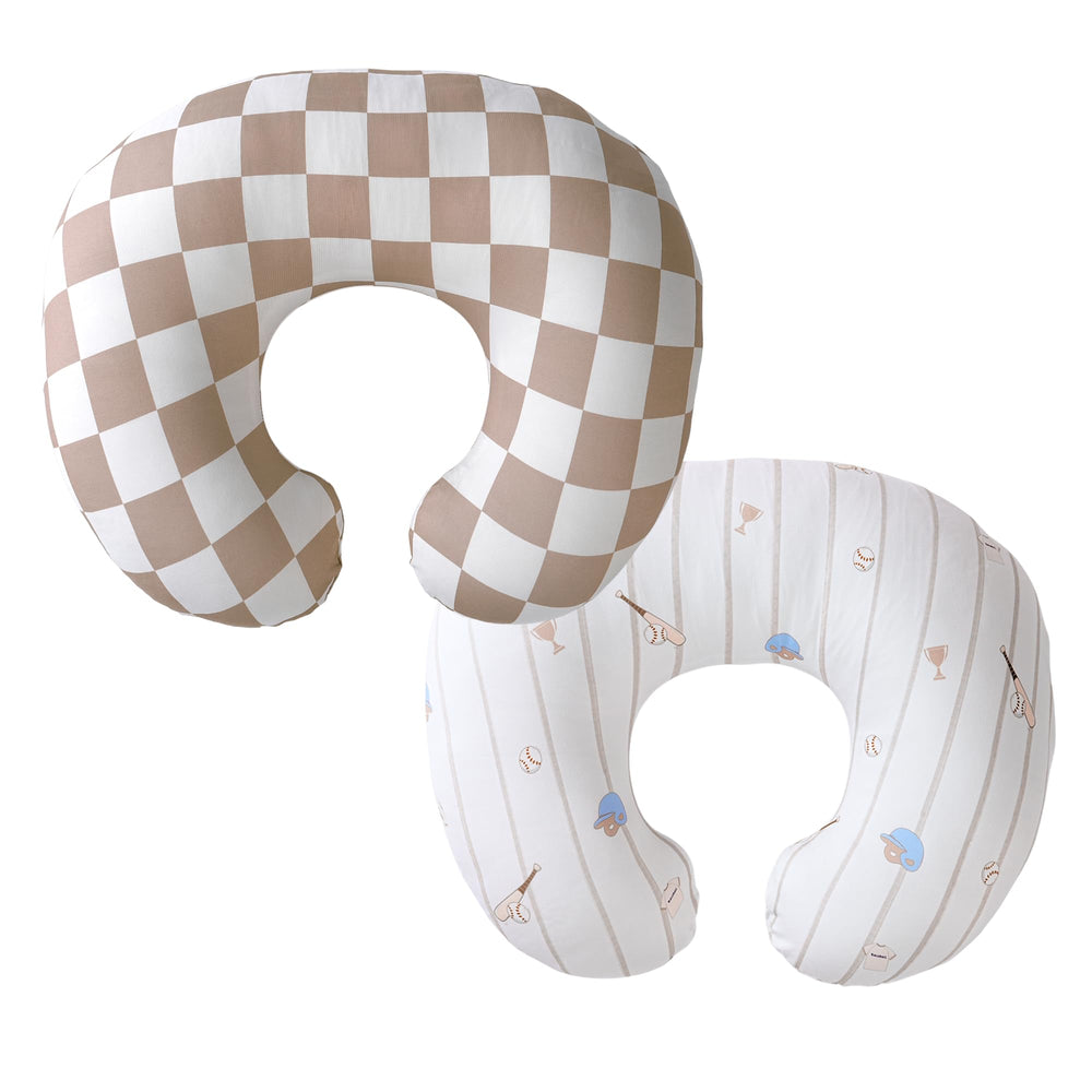 Wirein baseball-pattern pillow cover in soft fabric for comfortable feeding sessions.