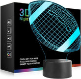 Wiscky Football 3D night light panel glows in 7 colors for kid-friendly ambiance.