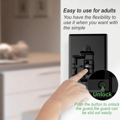 WISEFAM light switch cover guard close-up, showcasing locking mechanism for adult-friendly operation.