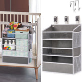 WishJazz XL diaper caddy mounted on crib showing secure installation for quick access