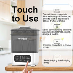 WITGER Sterilizer 8-minute quick-dry mode speeds bottle prep.