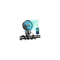 WITHOUSE 20000mAh stroller fan clipped to a stroller for portable cooling.