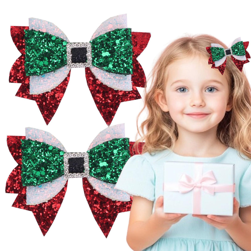 WIWUFUE Christmas hair bow red glitter rhinestones boosts festive sparkle at parties