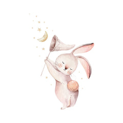 Wland rabbit moon stars decal for nursery creates dreamy, removable wall art.