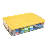 WMM toy storage organizer with yellow lid open for quick Lego brick access