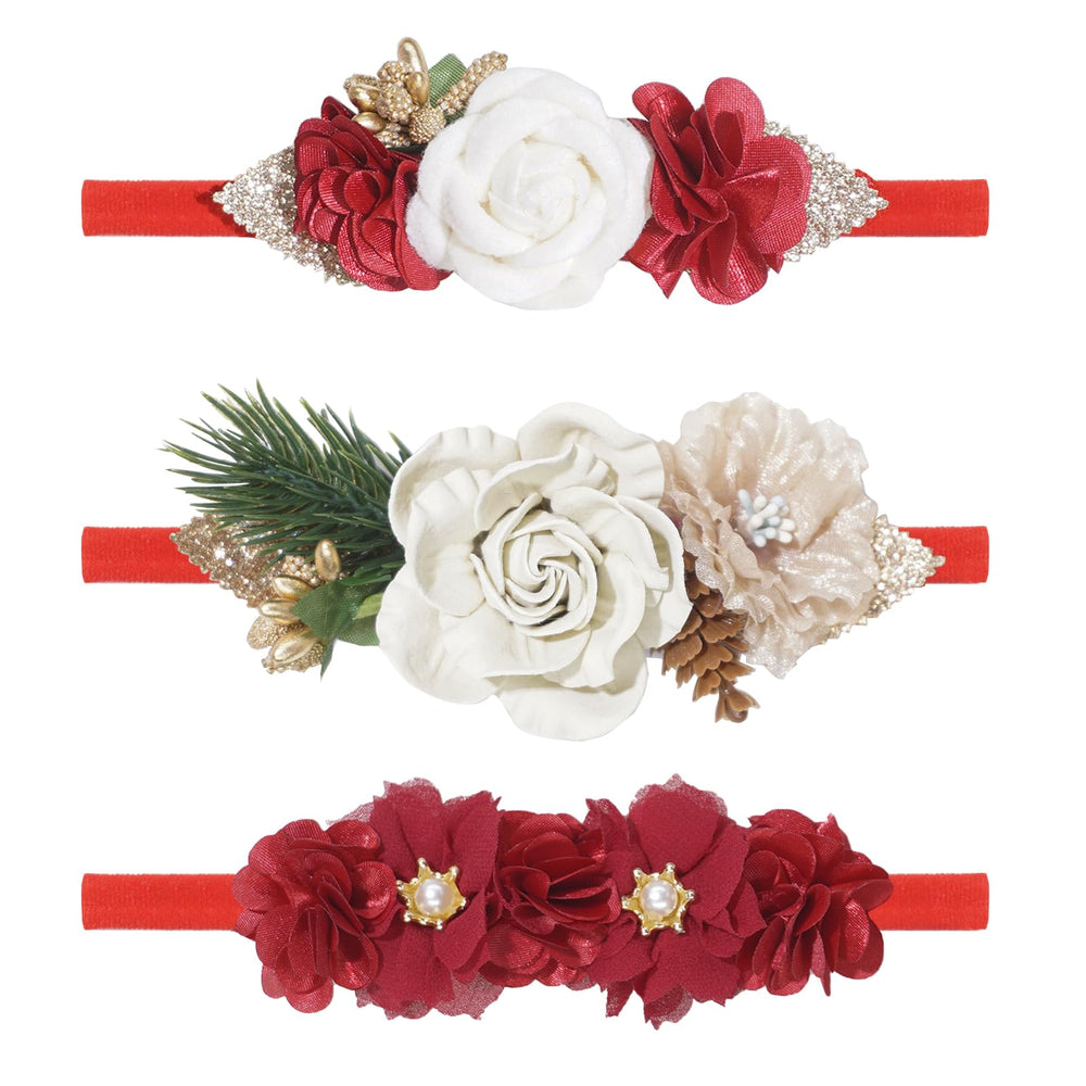 WNYUJOY baby girl flower headband Christmas pack shown in a gift-ready box for holiday photos.