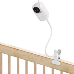 Wochel flexible clip mount close-up shows secure crib attachment for tool-free setup.