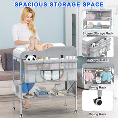 Wofafa changing table with 360-degree guardrails keeps baby secure during diaper changes.