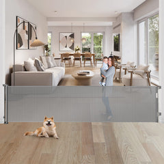 WOMHOM 80-inch wide gate extended to cover large openings for stair safety.