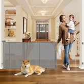 WOMHOM reinforced 100-inch gate extended across a doorway for secure wide openings.