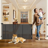 WOMHOM reinforced 100inch gate assembled shows quick install for doorways and wide openings