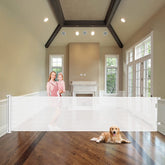 WOMHOM retractable gate doorway 100-inch wide provides wide coverage for large openings and pet access control.