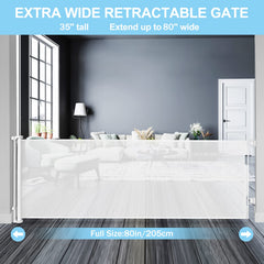 WOMHOM retractable mesh gate shown rolled up to save space.