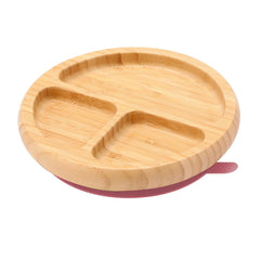 Womorista bamboo suction plates pink close-up shows kid-friendly self-feeding support