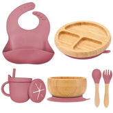 Womorista bamboo suction plates pink setup demonstrates spill-free baby mealtime