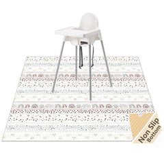 WOMUMON Splat Mat under high chair with waterproof surface for quick cleanups.