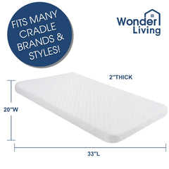 Wonder Living bassinet topper rectangle 33x20x2 dimensions ensure snug fit.
