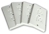 Wonderkid self-closing outlet cover white front view for safe plugging and unplugging
