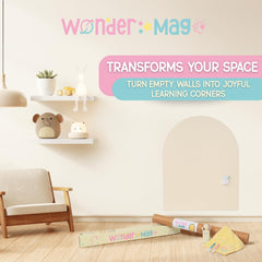 WonderMag magnetic wall decal kid drawing area demonstrates mess-free doodling on a chalkboard surface