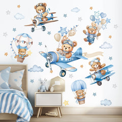 Wondever airplane bears wall stickers brighten nursery with easy peel-and-stick setup