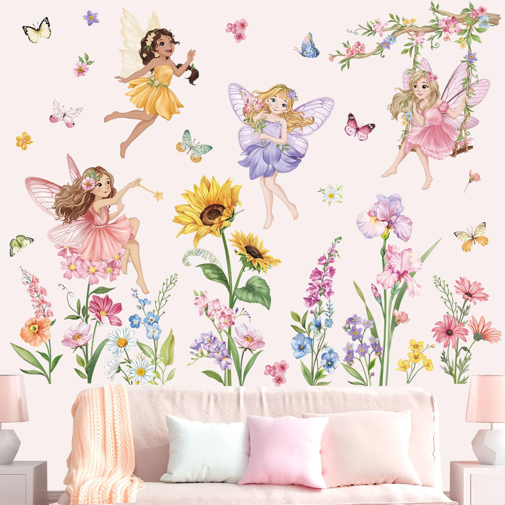Wondever Fairy Flower wall stickers elves scene brightens playroom walls for imaginative play
