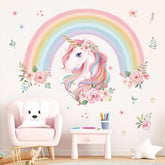 wondever large rainbow wall decals featuring unicorn and flowers for playful bedroom decor