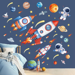 Wondever outer space rockets wall stickers collage for imaginative nursery decor.