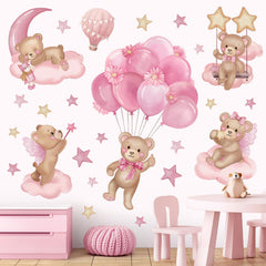 wondever pink balloon bear wall sticker adds a cute focal point to the nursery