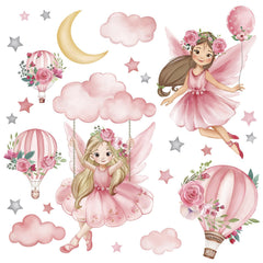 Wondever Pink Fairy on Swing wall sticker, safe PVC material supports simple application and residue-free removal