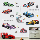 Wondever racing car wall stickers collection with bright designs to energize a kids' room play area