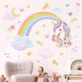 Wondever Rainbow Wall Stickers featuring unicorns brighten a girl's room with playful color accents.