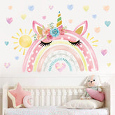 Wondever watercolor rainbow wall stickers unicorn close-up for kids' rooms.