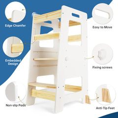 WOOD CITY Kitchen Step Stool anti-slip mat ensures floor protection and secure footing.