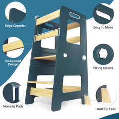 WOOD CITY Kitchen Step Stool height adjustment accommodates growing kids at multiple heights.
