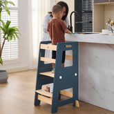 WOOD CITY Kitchen Step Stool safety rail ensures secure child access to counters.