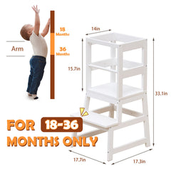 WOOD CITY kitchen step stool white railings close-up shows safe four-sided rails