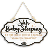 Woodamore Shhh baby sleeping front door sign reduces disturbances during nap time