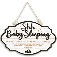 Woodamore Shhh baby sleeping front door sign reduces disturbances during nap time