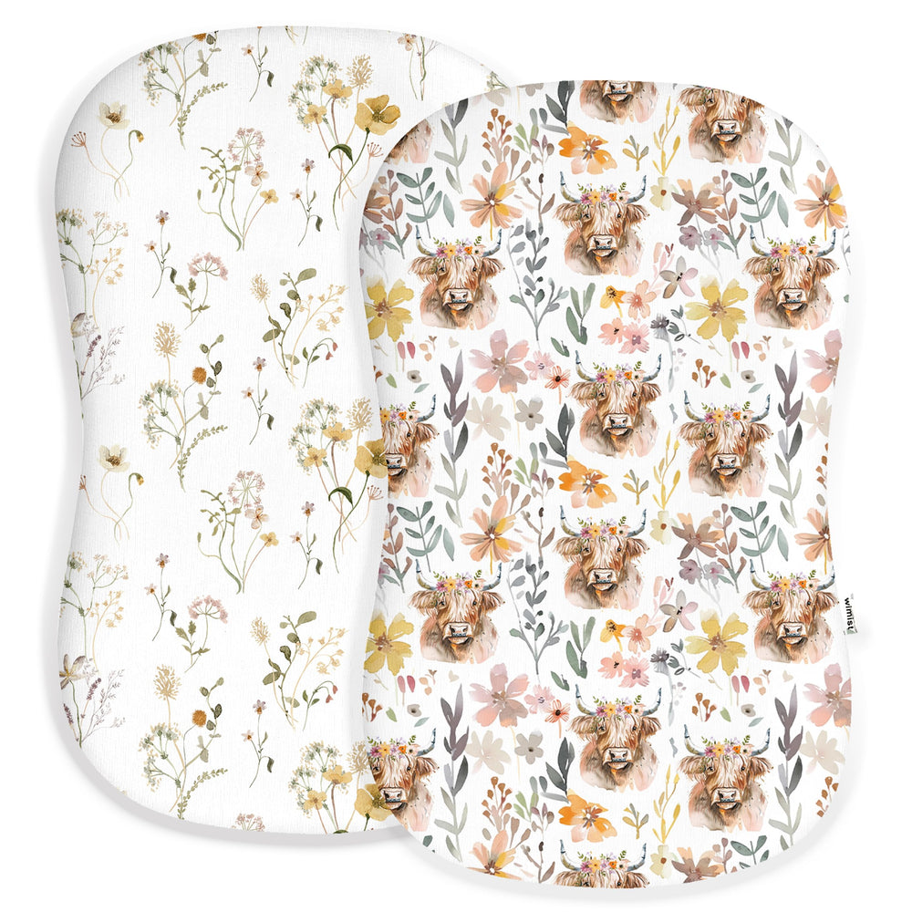 Woodiville cottage cow pattern baby lounger cover adds soft, breathable nursery style.