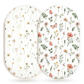 Woodiville bassinet sheets pack-front view show universal fit and soft breathable fabric.
