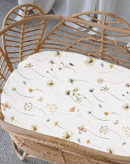 Woodiville bassinet sheets size-diagram demonstrates compatibility with multiple bassinet shapes.