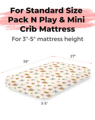 Woodiville Bee Happy mini-crib-mattress sheet offers breathable comfort for baby sleep.
