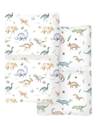 Woodiville Dino Pals cover flatlay highlights 32×16 size compatibility and smooth knit
