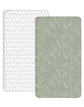 Woodiville Pack N Play Sheets Sage Trail knit closeup shows silky, breathable fabric.