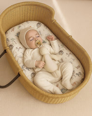 Woodiville silky poly-spandex fabric feels gentle on baby's skin.